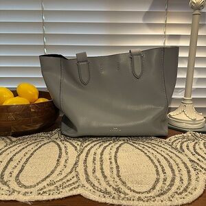 Coach Derby Leather Tote in a pale blue pebbled leather.